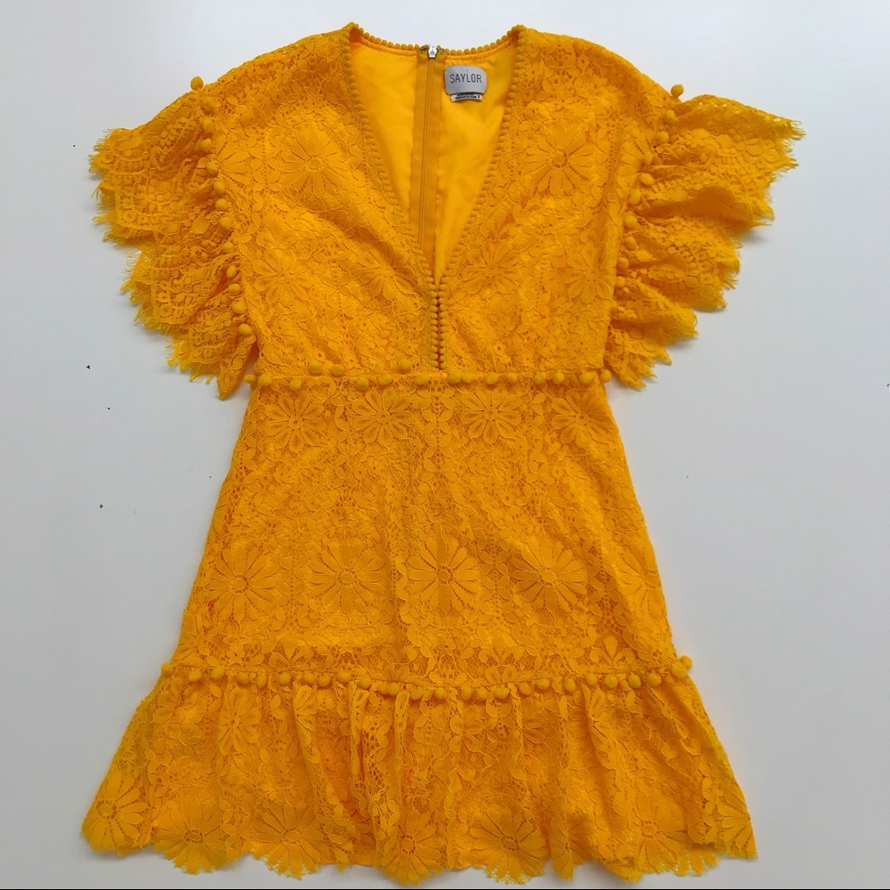 Saylor yellow lace ruffle dress